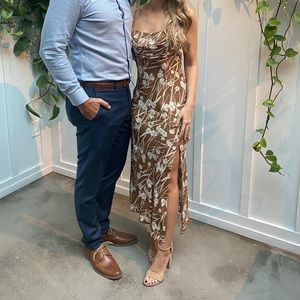 Saints + Secrets brown and white floral dress